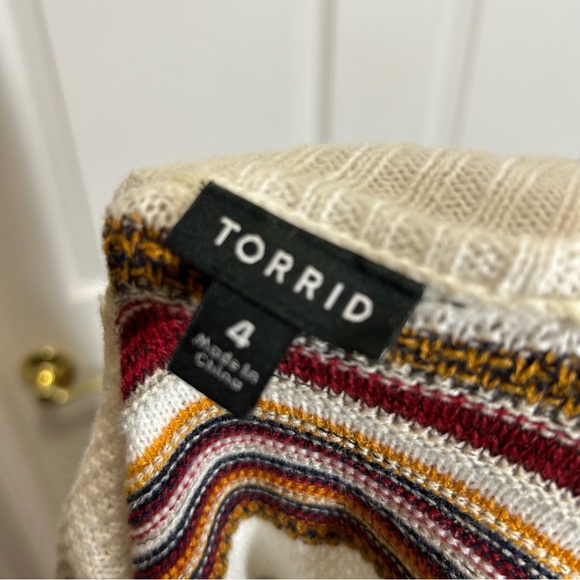 Torrid Cream and Multicolored Striped Long Cardigan - Picture 6 of 6